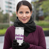 Freundin mit lila Halbtypografie Thermobecher