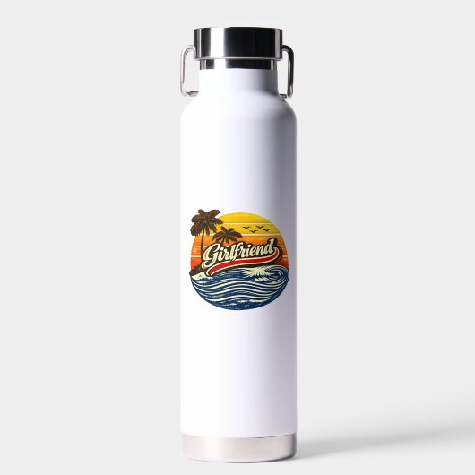 Freundin Retro-Sonnenuntergangs-Design Trinkflasche (Vorne)
