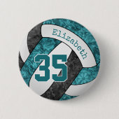 Freundlich aquamarine schwarze Volleyballmannschaf Button (Vorderseite)