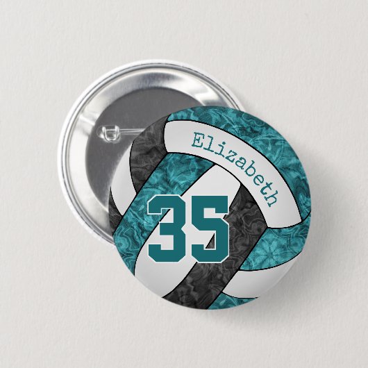 Freundlich aquamarine schwarze Volleyballmannschaf Button (Vorne & Hinten)