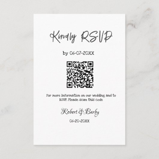 freundlich Hochzeit RSVP Scan QR-Code einfach mode Begleitkarte (Rückseite)
