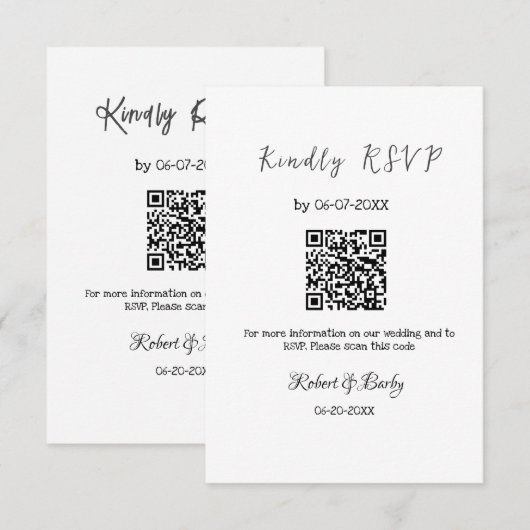 freundlich Hochzeit RSVP Scan QR-Code einfach mode Begleitkarte (Vorne/Hinten)