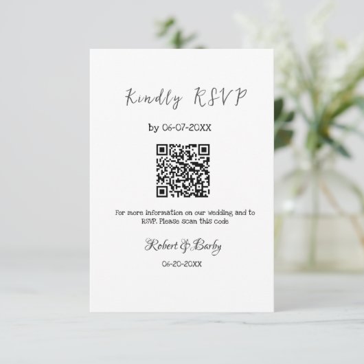 freundlich Hochzeit RSVP Scan QR-Code einfach mode Begleitkarte (Stehend Vorderseite)