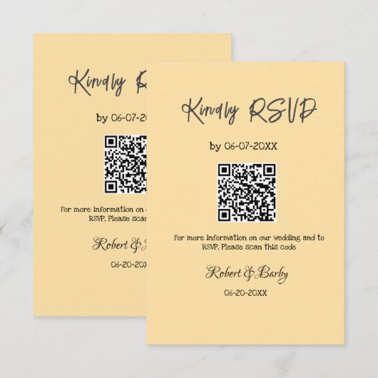 freundlich Hochzeit RSVP Scan QR-Code einfach mode Begleitkarte (Vorne/Hinten)