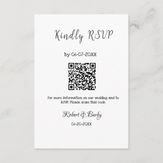 freundlich Hochzeit RSVP Scan QR-Code einfach mode Begleitkarte (Vorderseite)
