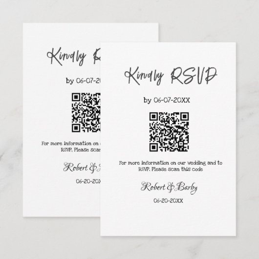 freundlich Hochzeit RSVP Scan QR-Code einfach mode Begleitkarte (Vorne/Hinten)