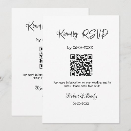freundlich Hochzeit RSVP Scan QR-Code einfach mode Einladung (Vorne/Hinten)