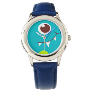 Freundliche Alien sieht Aqua-Blue-Kids zu Armbanduhr