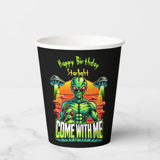 Freundliche Außerirdischen Entdecken Sie kosmische Pappbecher (Vorderseite)