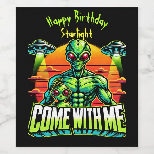 Freundliche Außerirdischen Entdecken Sie kosmische Weinetikett (Einzelnes Label)