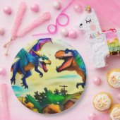 Freundliche Begegnung - Drache und Dinosaurier Pappteller (Party)