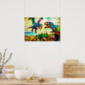 Freundliche Begegnung - Drache und Dinosaurier Poster (Küche)