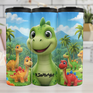Freundliche Cartoon-Dinosaurier Tropisches Paradie Thermosbecher