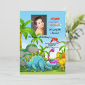 Freundliche Dinosaurier Foto Einladung (Stehend Vorderseite)