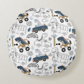 Freundliche Dinosaurier in Cars Pattern Rundes Kissen (Vorderseite)