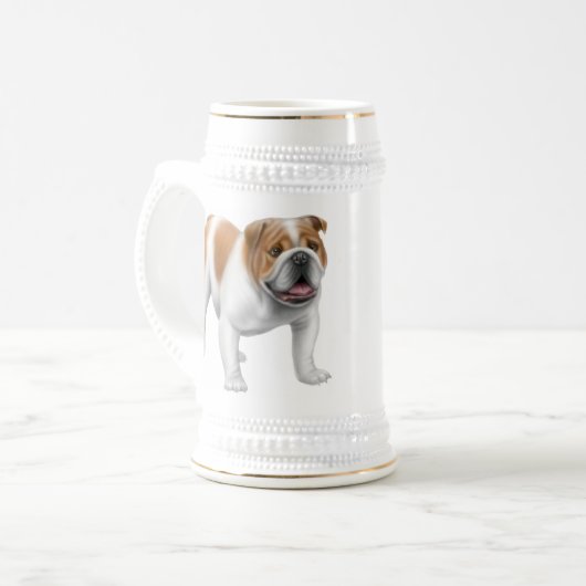 Freundliche englische Bulldogge Stein Bierglas (Vorderseite Links)