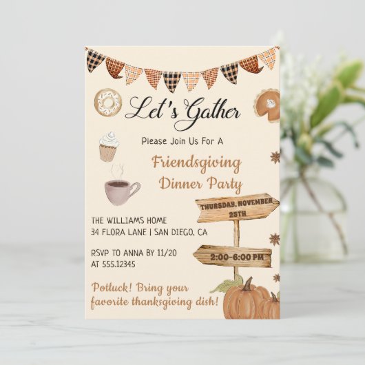 Freundliche Erntedank-Dinner Einladung (Stehend Vorderseite)