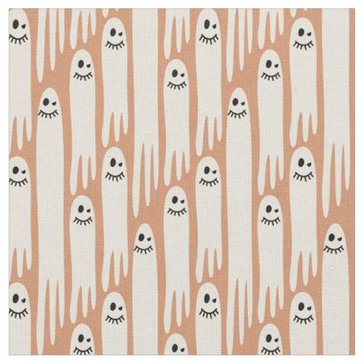 Freundliche Geister auf Creme und Orange – Hallowe Stoff (Nahaufnahme)