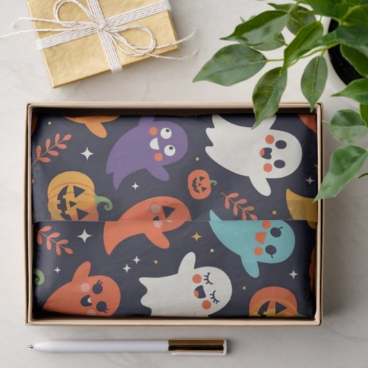 Freundliche Geister und Pumpkins Halloween Muster Seidenpapier (Geschenk)