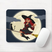 Freundliche Halloween Hexe auf Besen und schwarzer Mousepad (Mit Mouse)