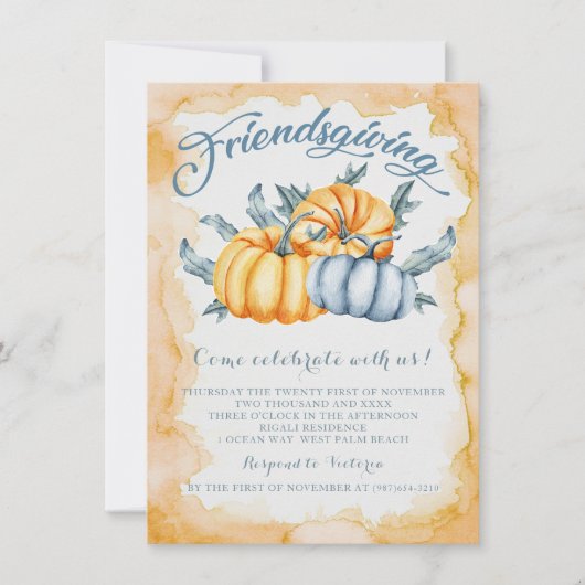 Freundliche Kürbis in Orange und Blau Einladung (Vorderseite)