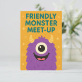 Freundliche Monster-Treff-Cartoon-Einladungskarte Einladung (Stehend Vorderseite)