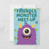 Freundliche Monster-Treff-Cartoon-Einladungskarte Einladung (Rückseite)