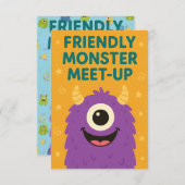 Freundliche Monster-Treff-Cartoon-Einladungskarte Einladung (Vorne/Hinten)