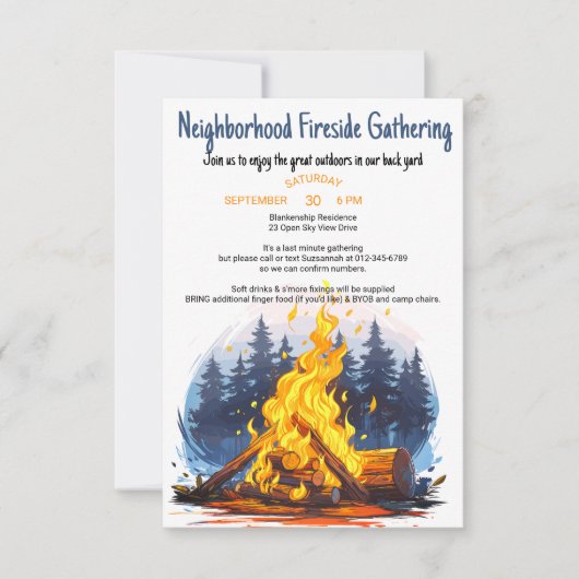 Freundliche Nachbarschaft Fireside Ansammlung Einladung (Vorderseite)