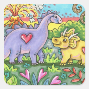 FREUNDLICHE, PRÄHISTORISCHE DINOSAUREN, NIEDLICHE QUADRATISCHER AUFKLEBER
