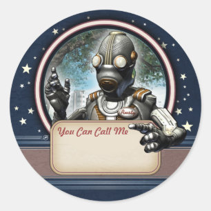 Freundliche Roboter-Namensschild-Aufkleber Runder Aufkleber