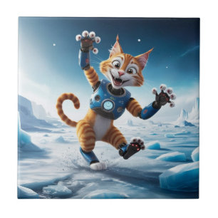Freundliche Roboterkatze auf einem anderen eisigen Fliese