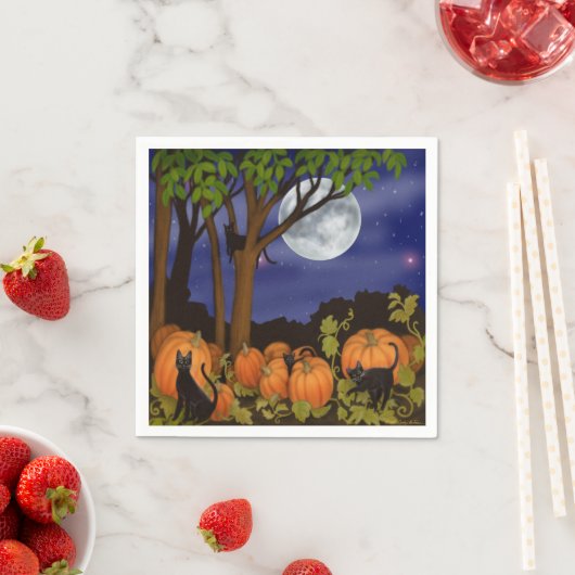 Freundliche Schwarze Katzen in Kürbispatch Hallowe Serviette (Beispiel)