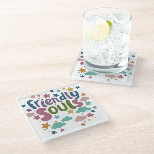 Freundliche Souls Glasuntersetzer (Schrägansicht)