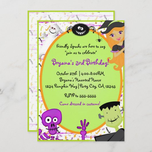 Freundliche Spooks Kids Halloween-Party Einladung (Vorne/Hinten)
