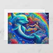 Freundliche und farbenfrohe Dolphin im Stil der 90 Postkarte (Vorne/Hinten)