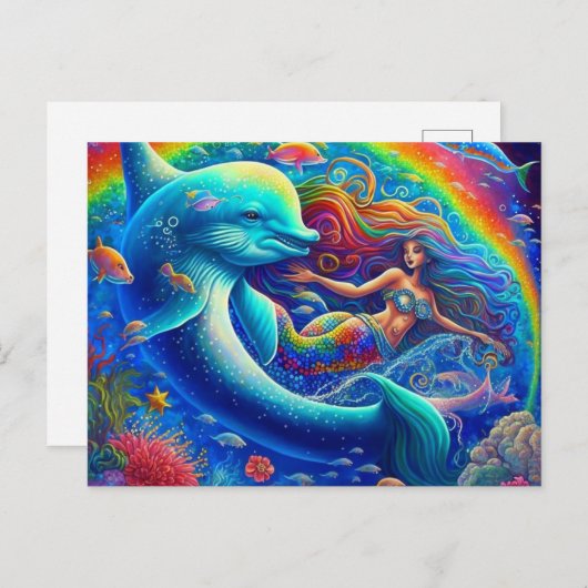 Freundliche und farbenfrohe Dolphin im Stil der 90 Postkarte (Vorne/Hinten)