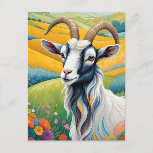 Freundliche Ziege mit farbenfrohen lebendigen Hüge Postkarte