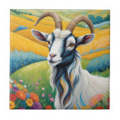 Freundliche Ziege mit farbenfrohen, lebhaften Hüge Fliese (Vorderseite)
