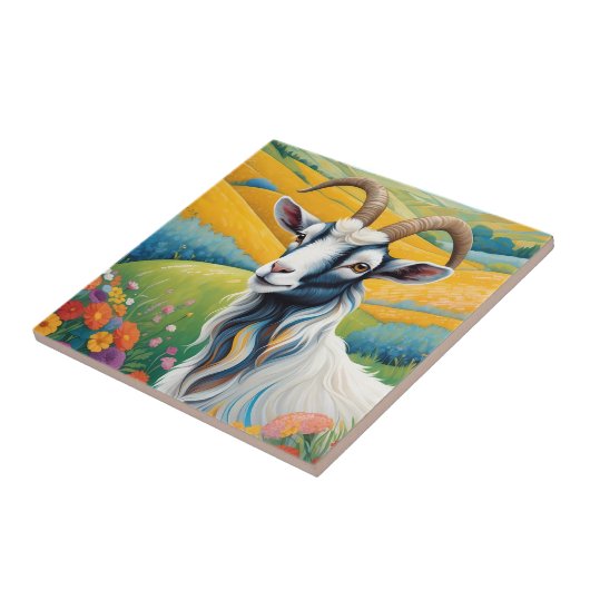 Freundliche Ziege mit farbenfrohen, lebhaften Hüge Fliese (Seite)