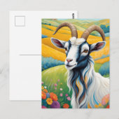 Freundliche Ziege mit farbenfrohen, lebhaften Hüge Postkarte (Vorne/Hinten)