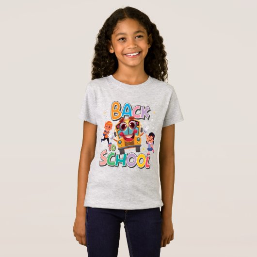 Freundlicher Bus mit Kindern, zurück zur Schule T-Shirt (Vorne ganz)