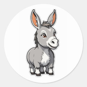 Freundlicher Cartoon Donkey Illustration - Süße Ti Runder Aufkleber