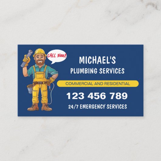 Freundlicher Cartoon Klempner Handyman Wasserrepar Visitenkarte (Vorderseite)
