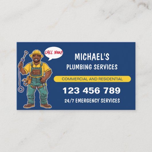 Freundlicher Cartoon Klempner Handyman Wasserrepar Visitenkarte (Vorderseite)