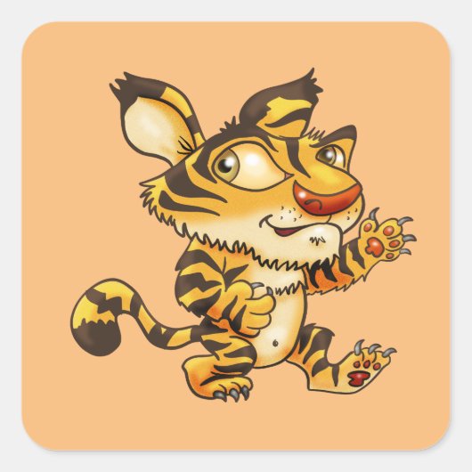 Freundlicher Cartoon Tiger Quadratischer Aufkleber (Vorderseite)