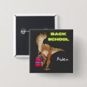 Freundlicher Dinosaurier mit Rucksack "Back to Sch Button (Vorne & Hinten)