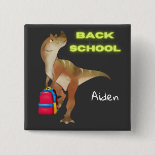Freundlicher Dinosaurier mit Rucksack "Back to Sch Button