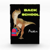 Freundlicher Dinosaurier mit Rucksack "Back to Sch Fotoblock (Vorderseite)