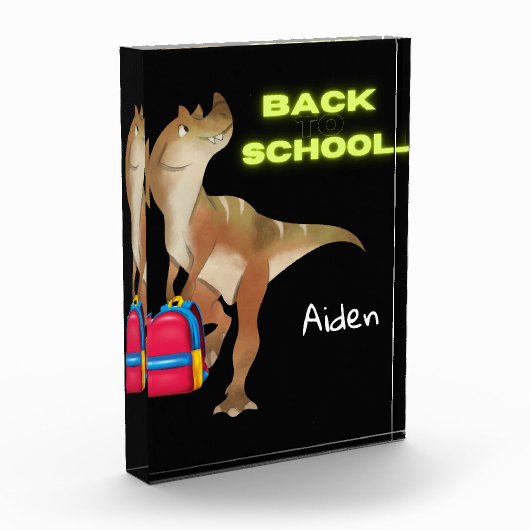 Freundlicher Dinosaurier mit Rucksack "Back to Sch Fotoblock (Links)